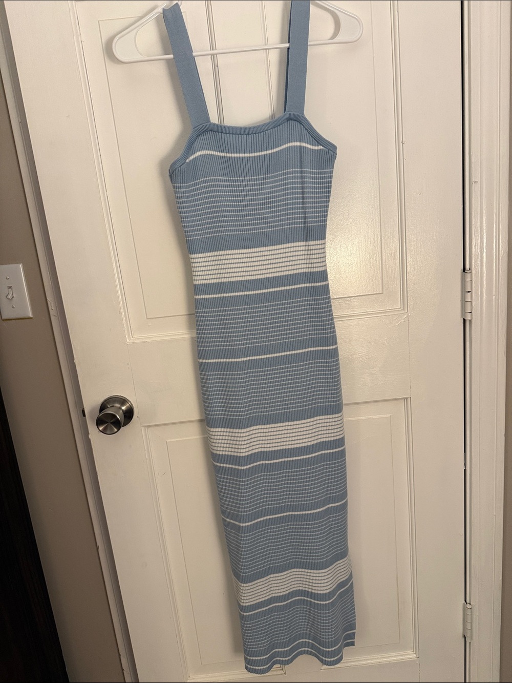 Meroketty Light Blue & White Striped Knit Tank Maxi Dress